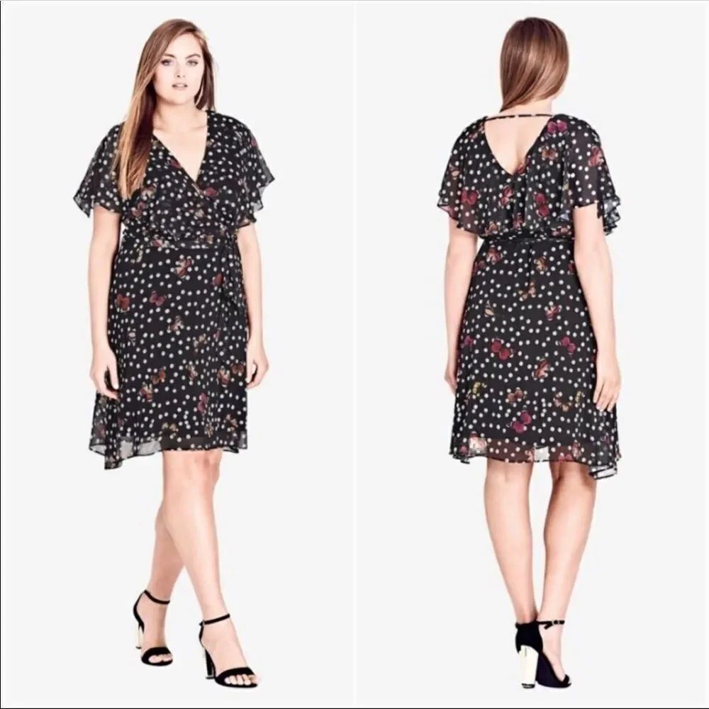 City Chic Butterfly Love Faux Wrap Dress Sz XS/14
